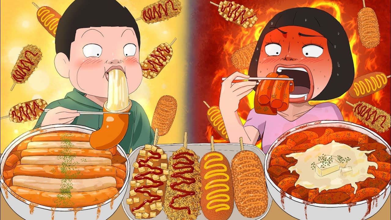 명랑핫도그 먹방 챌린지 (럭키모짜라이스롤떡볶이, 럭키폭탄떡볶이, 핫도그)