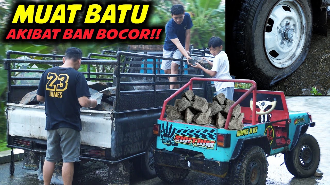 JEEP MUATAN BATU!! DITDIM BANTU EVAKUASI PICKUP MUATAN BATU BELAH BAN BOCOR..