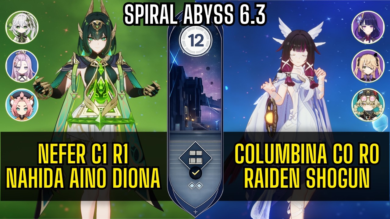 Nefer C1 R1 Lunar-Bloom & Columbina C0 R0 x Raiden Lunar-Charged | Spiral Abyss 6.3 Genshin Impact