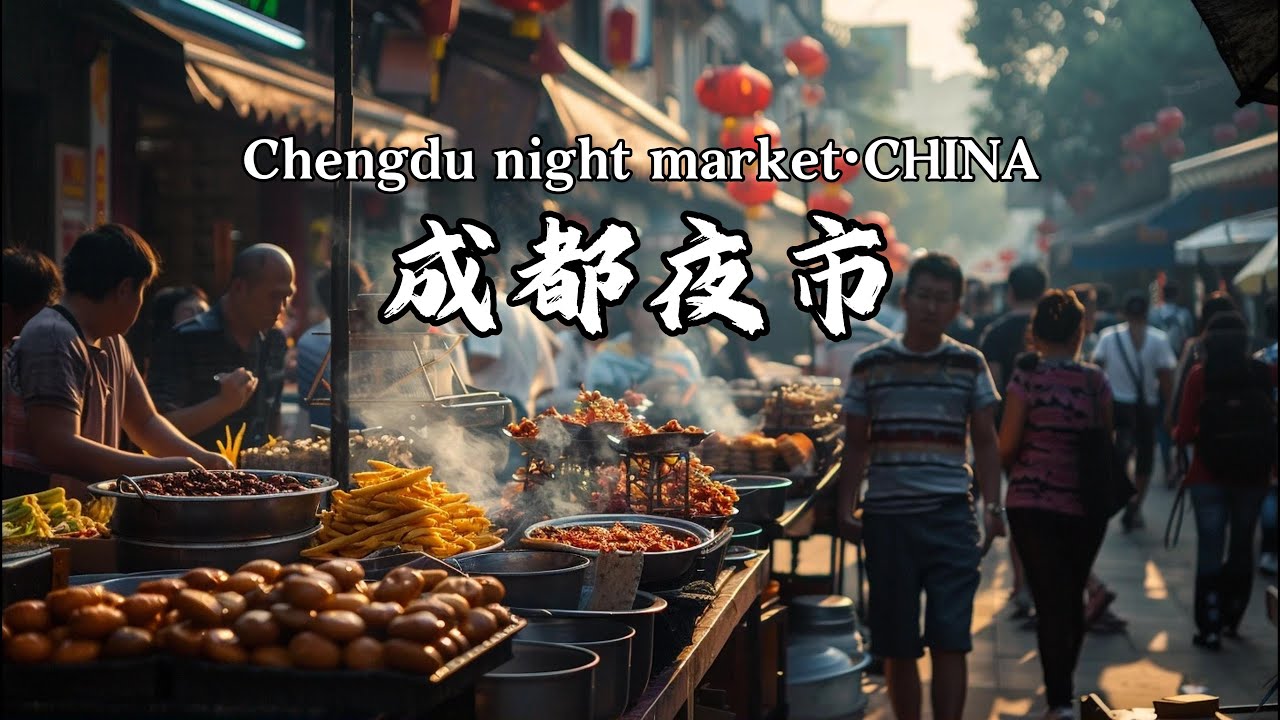 成都夜市，玉林路夜市，炸米老鼠/现炸小龙虾/吊炉烧饼/锅盔夹凉皮/蛋烘糕/大油饼/腊肉糯米饭/甜水面等，成都街头美食，Chengdu night market·CHINA