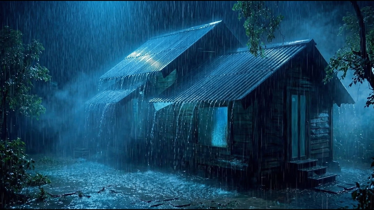 Heavy Rain and Thunder on Tin Roof 🌧️ | Cozy Night Sounds for Sleep and Anxiety Relief