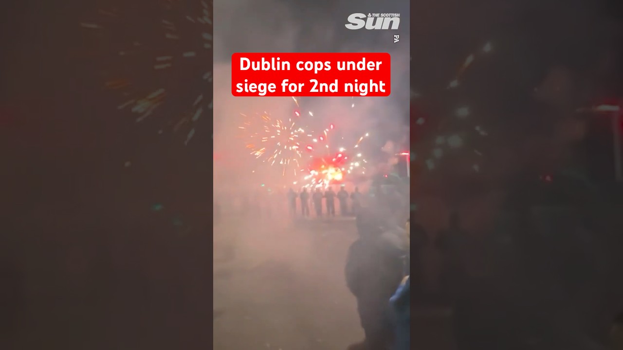 Dublin riot cops attacked with fireworks