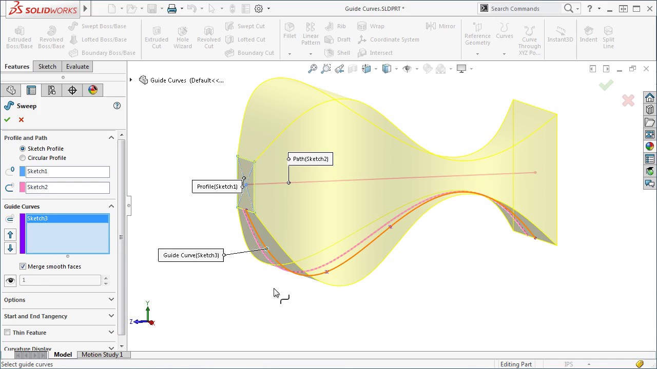 Sweeps - Guide Curves in SOLIDWORKS 2016