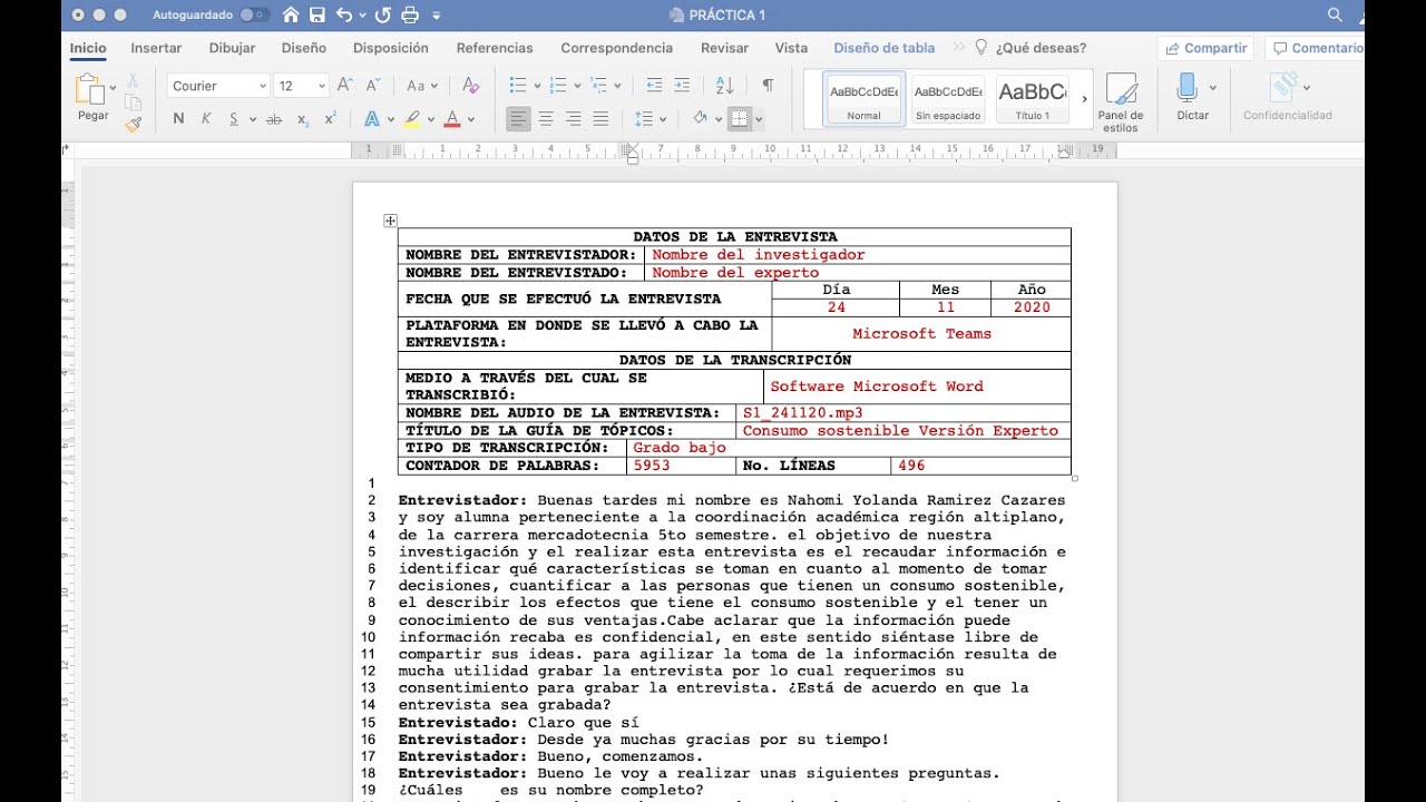 Transcripción. Formato 📑   📋   📓