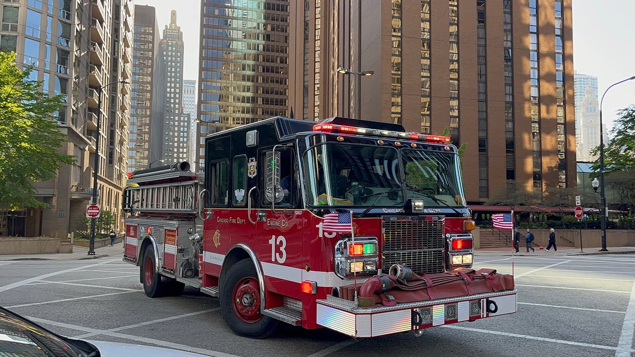 Chicago fire dept ambulance 74 Engine 13 Truck 6 responding & returning