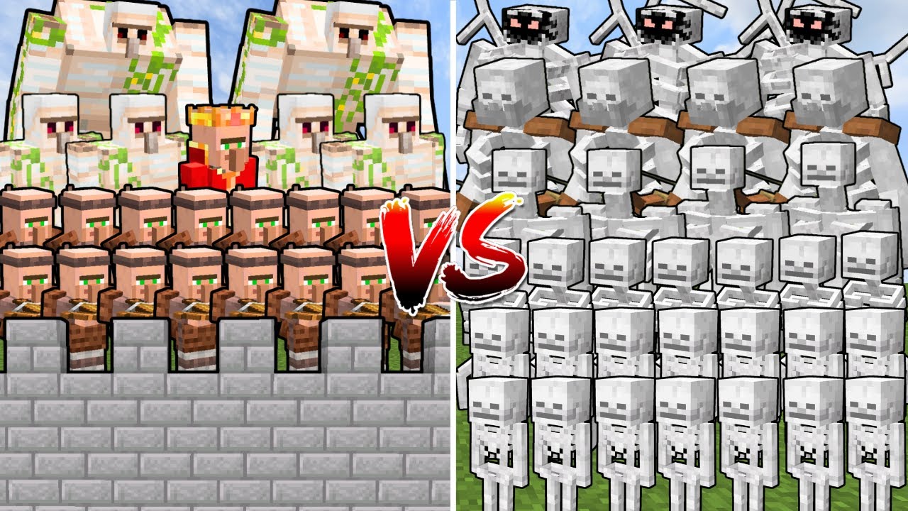 SKELETON ARMY vs VILLAGER CASTLE | Minecraft Mob Battle