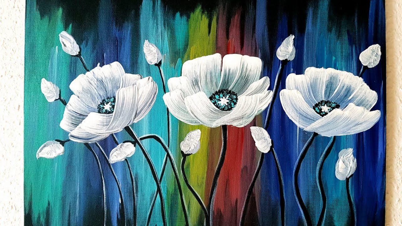 Blumen Malen Acryl Weiß Bunt Echtzeit Anfänger - Flowers Acrylic Painting White Colorful Beginners