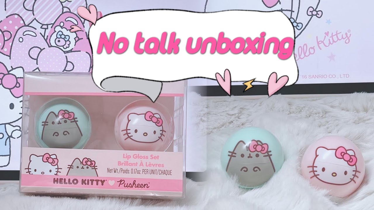 Hello Kitty X Pusheen lip gloss set kawaii unboxing oddly satisfying no talk ASMR