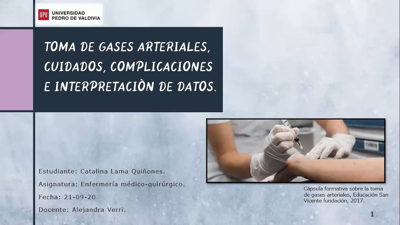 Toma de gases arteriales, cuidados, complicaciones e interpretación de datos.