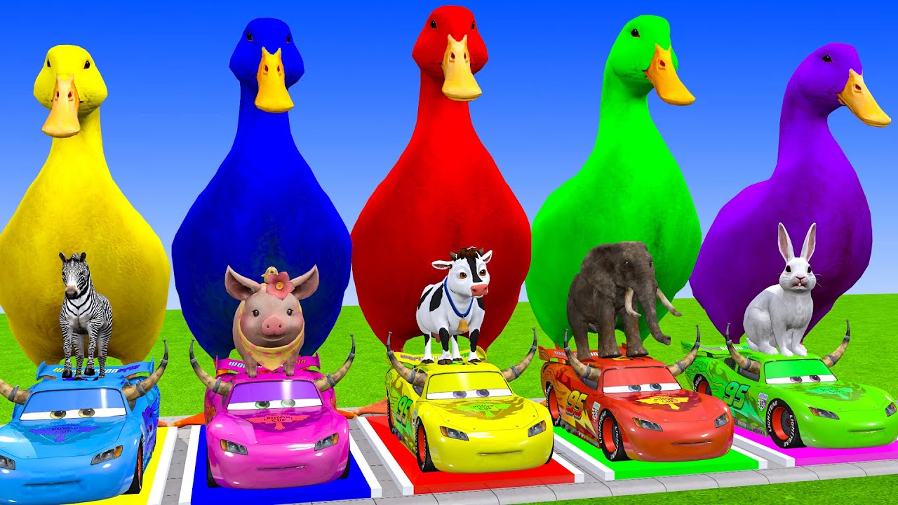 Long Slide Game With Cow Elephant Gorilla Hippopotamus Tiger - 3d Animal Game - Funny 3d Animals