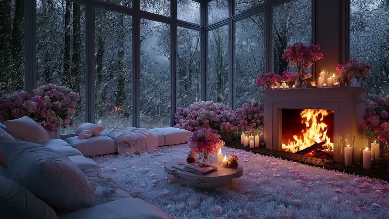 Snow Wind and Fireplace Ambience for Insomnia Relief, Anxiety Reduction and Deep Calm Sleep