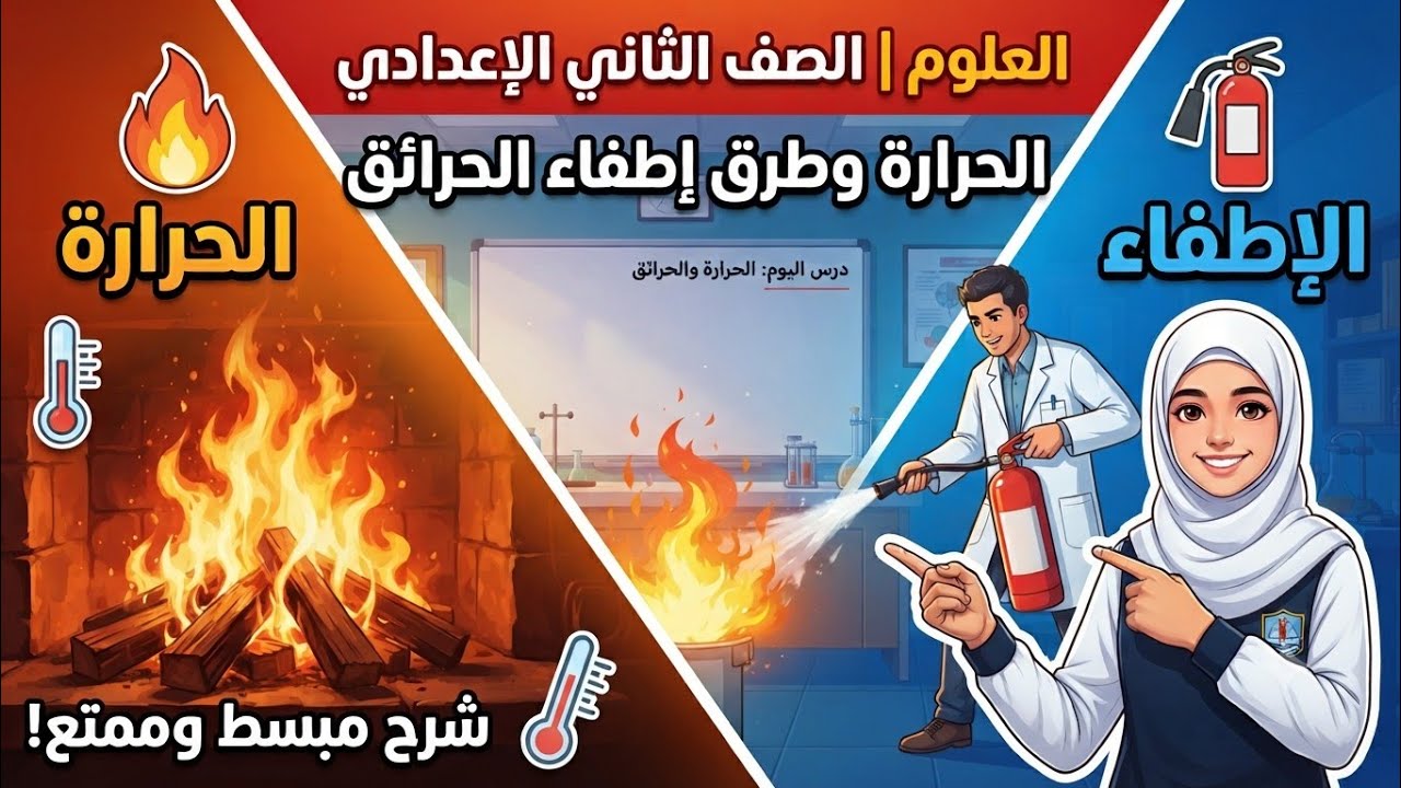 علوم الصف الثاني الاعدادي الدرس الثالث الاحتراق الحرارة و الاشتعال الذاتي و إطفاء الحرائق ترم تاني 