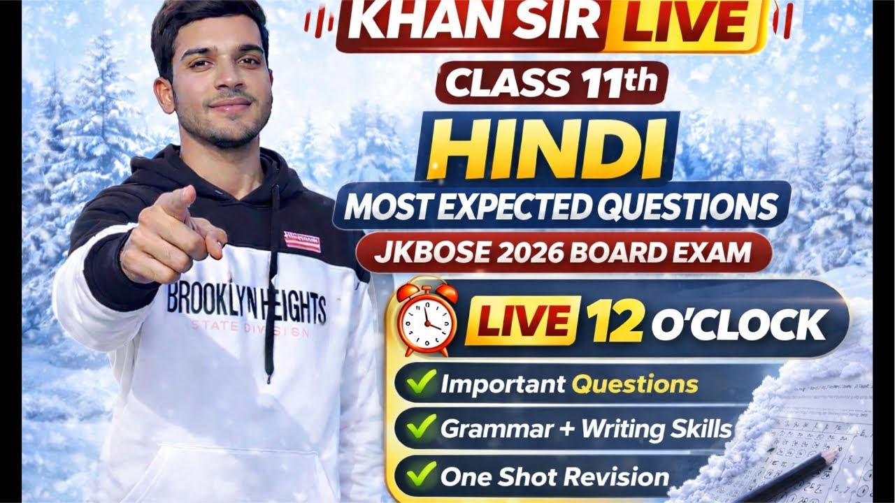 📚 Live Marathon – Hindi Class 11th JKBOSEMost Expected Questions | Grammar + Writing Skills |