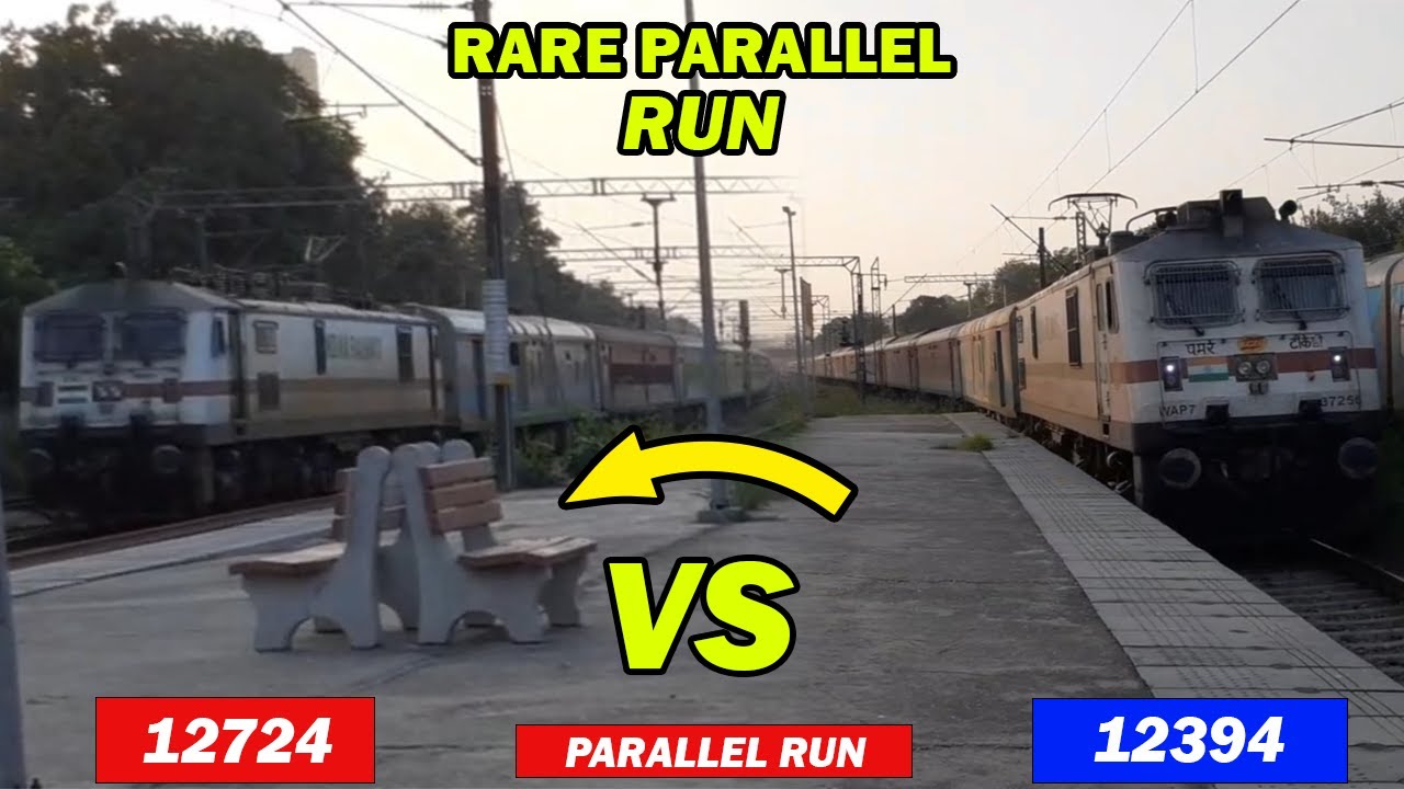 12394 sampoorna kranti express parallel run with telangana express | Indian railways rare catch