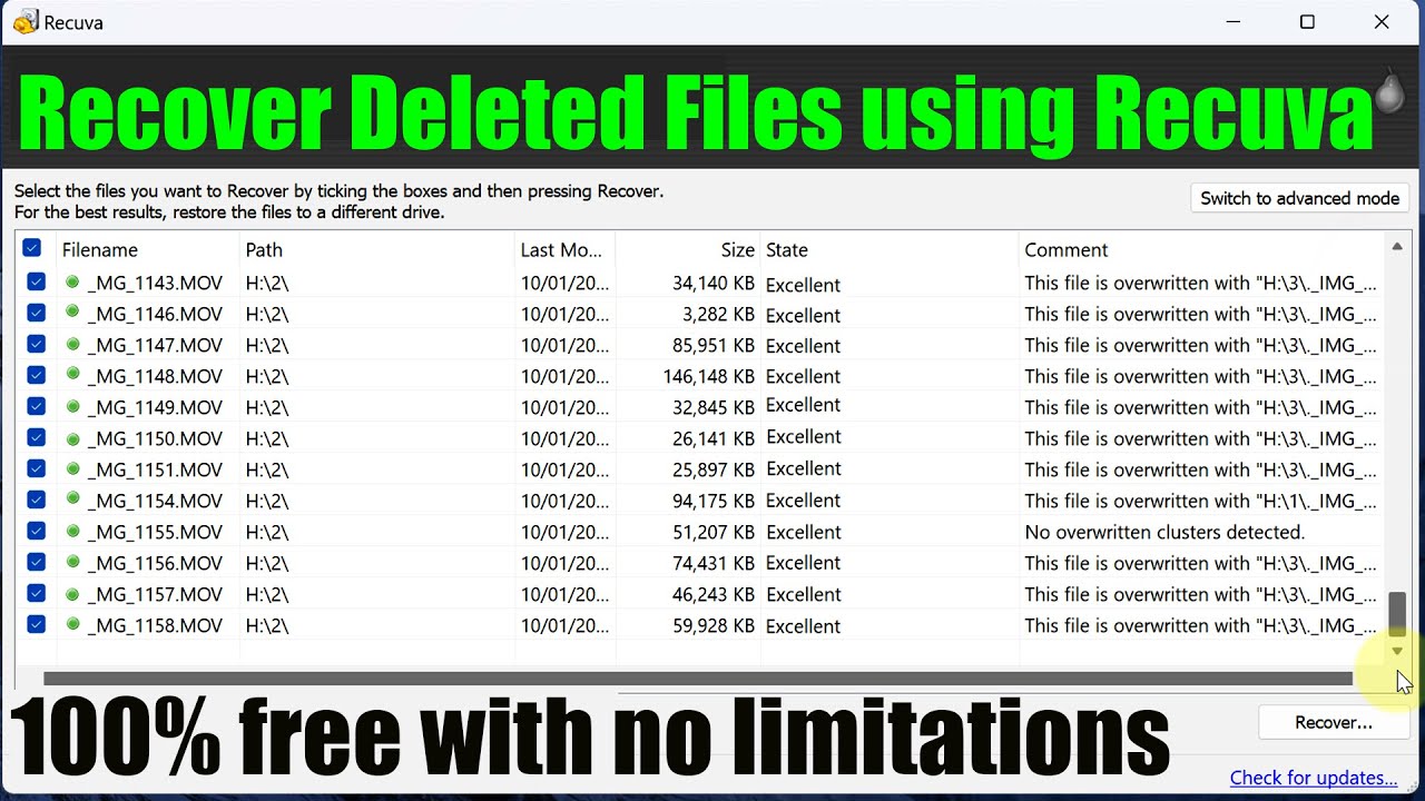 Recover Deleted Files using Recuva (100% free with no limitations)