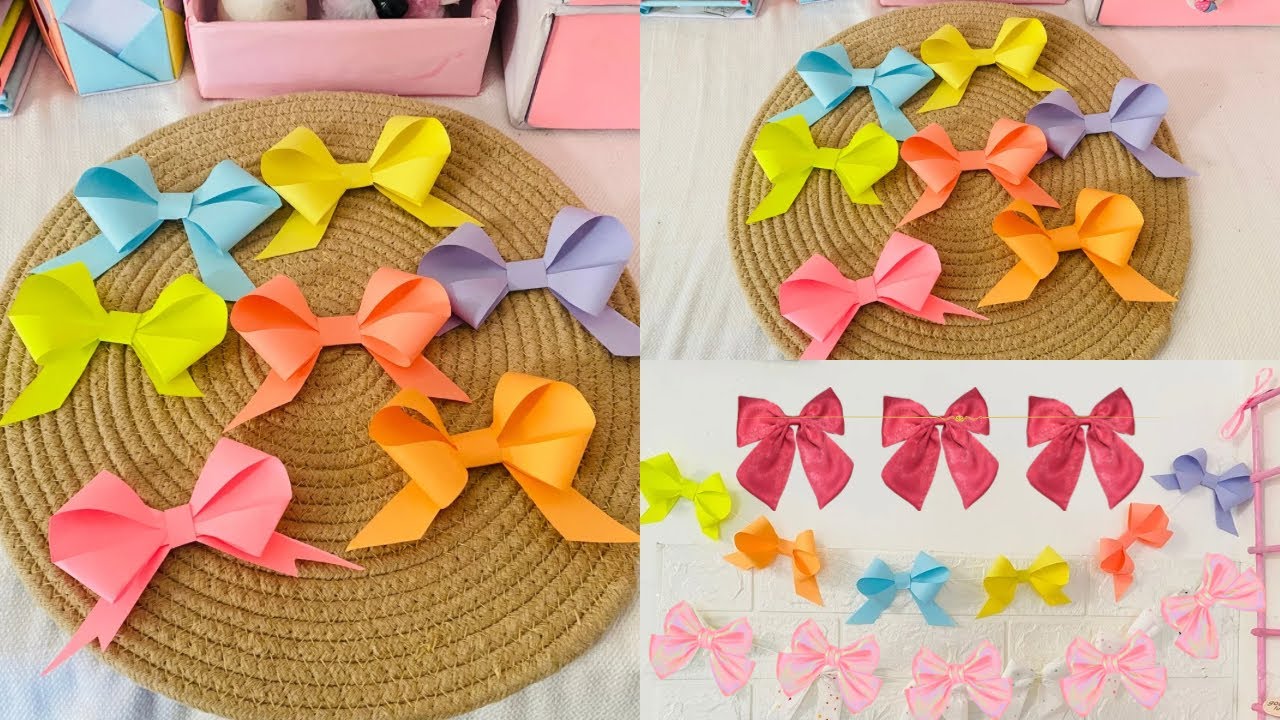 DIY Paper Bow Garland|DIY Pinterest Aesthetic Bow Banner|How to make Bows with paper|Easy bow making