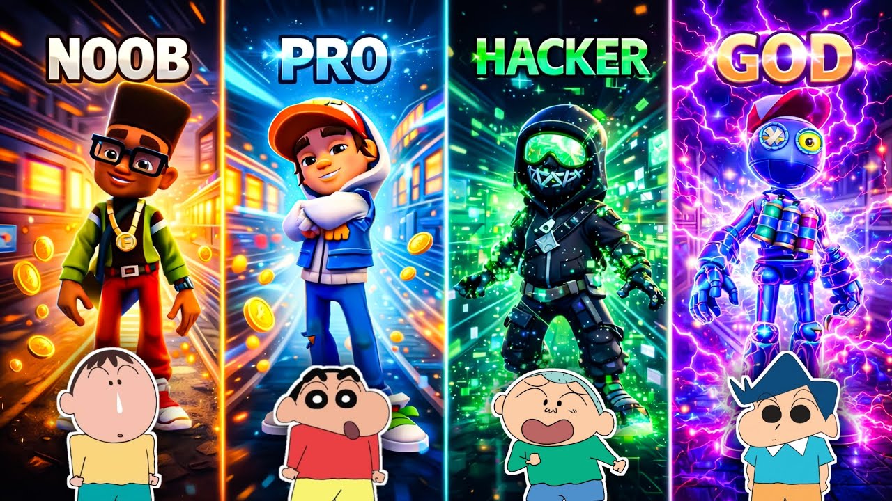 NOOB vs PRO vs HACKER vs GOD in Subway Surfers City With Shinchan And Friends 😱 | Funny Game 😂