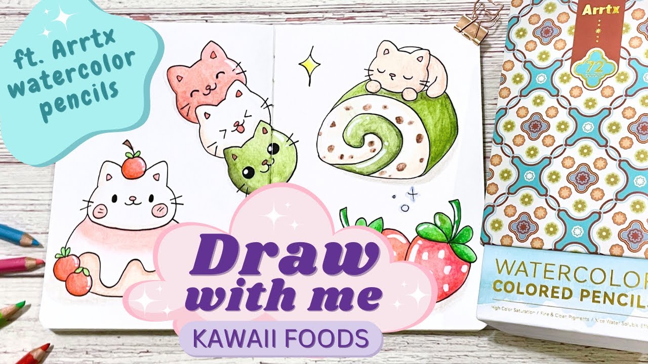 drawing cute food from pinterest 🍡 ft. Arrtx watercolor pencils 🎨 draw with me
