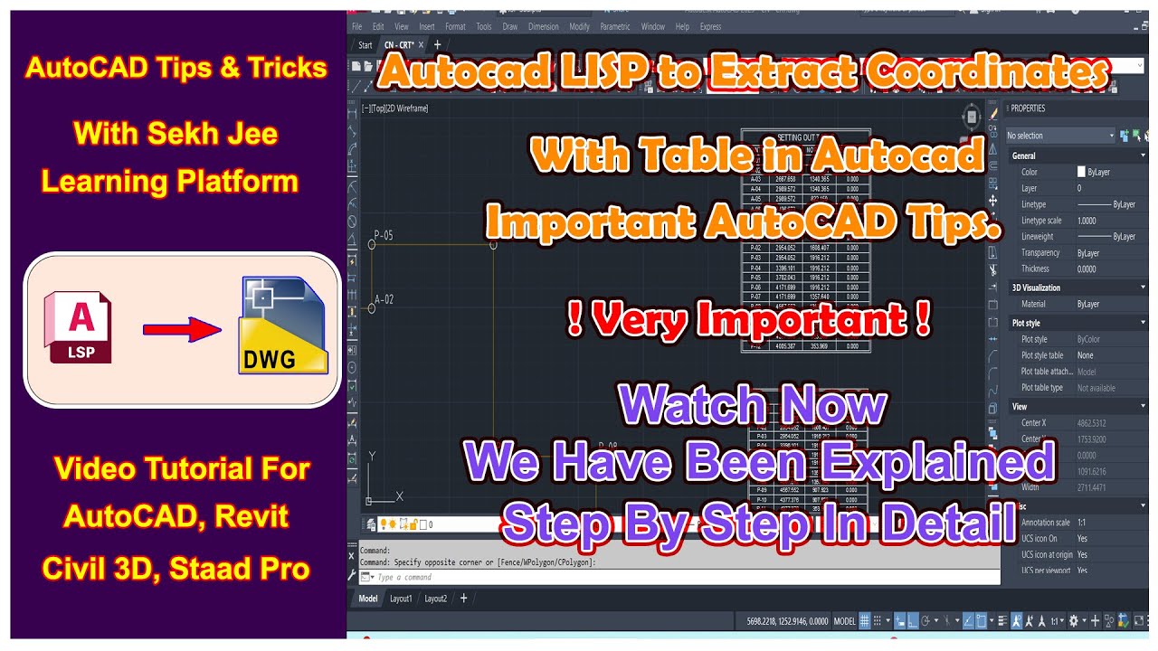 Autocad LISP to Extract X. Y. Z. Coordinates With Table in Autocad