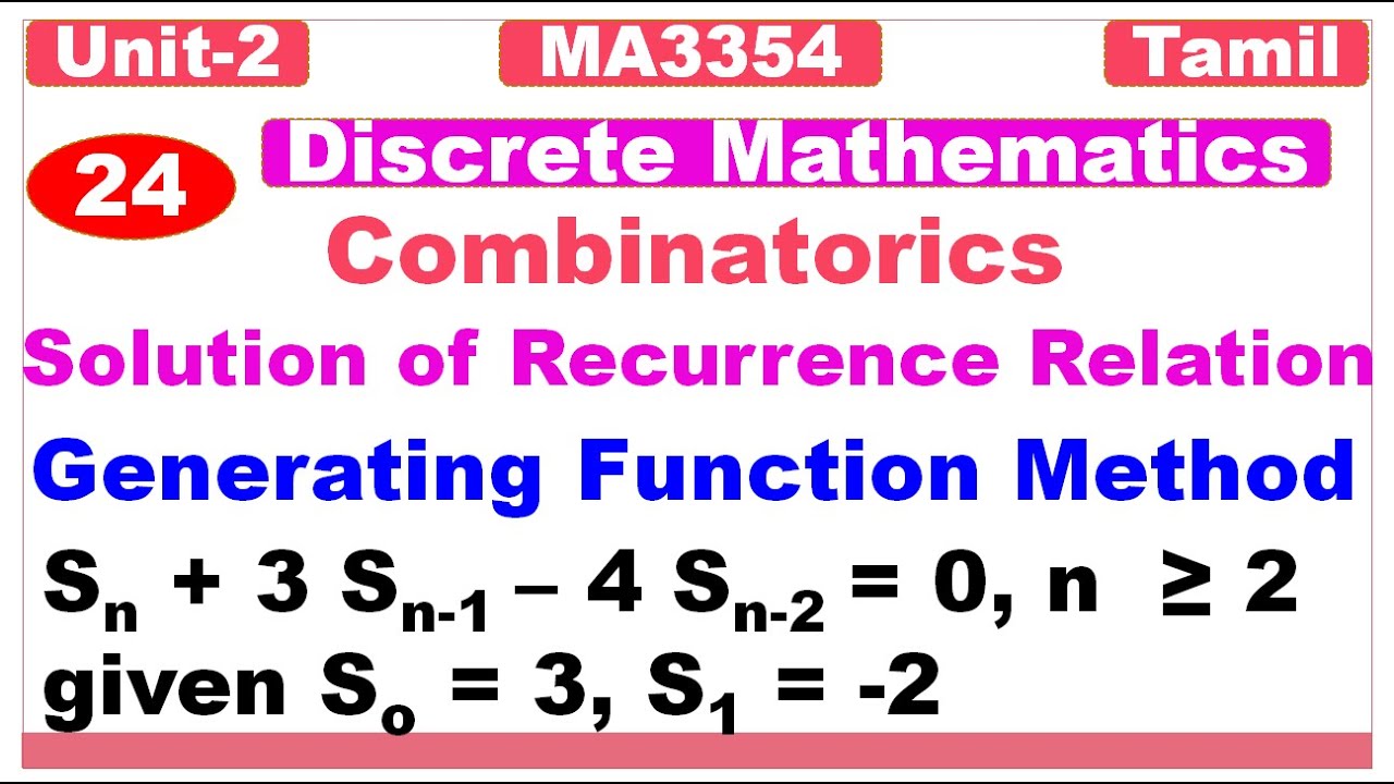 Discrete Mathematics| MA3354 | Combinatorics|Solving Recurrence Relation|Generating Function Method