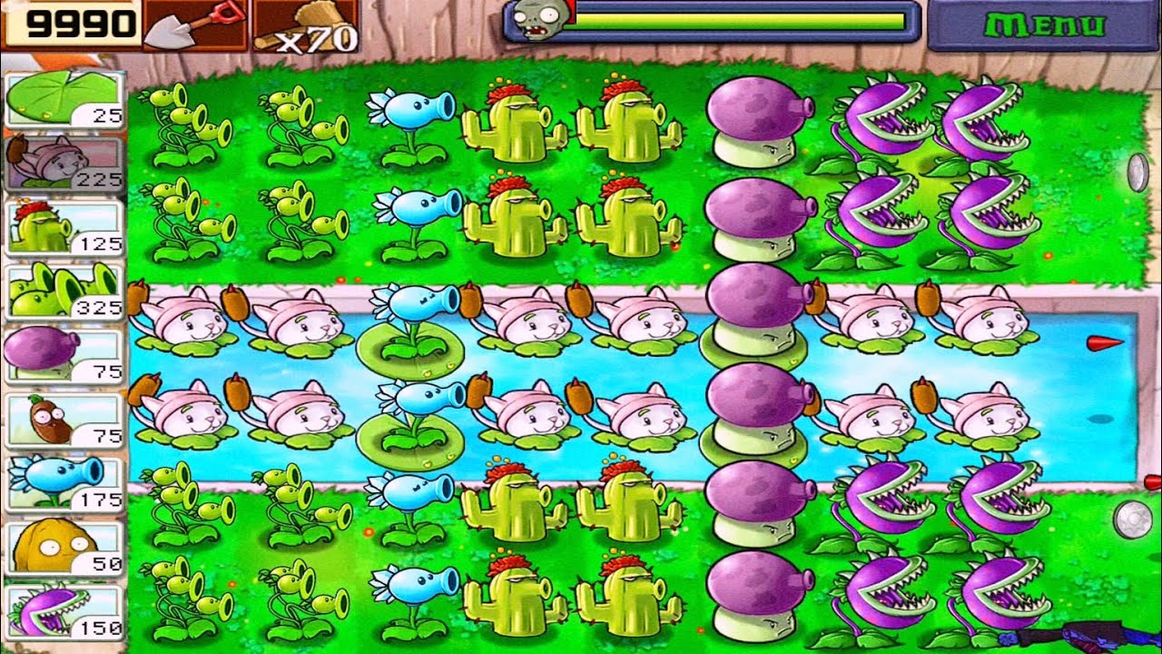 Plants vs Zombies • Cattail + Three Pea, Cactus, Chomper vs Zombies • Full Walkthrough HD [ 1080p ]