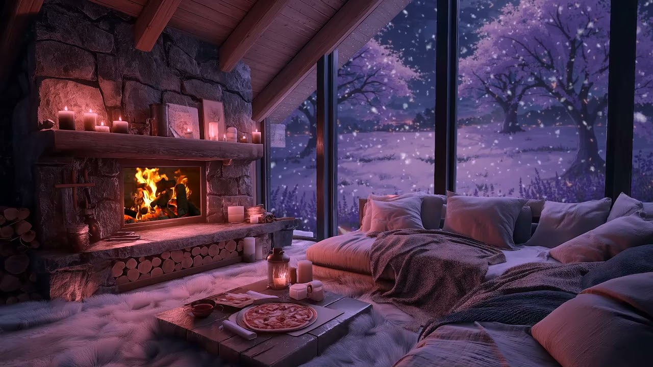 (No Ads) Gentle Winter Morning Piano Music with Fireplace Ambience for Peace