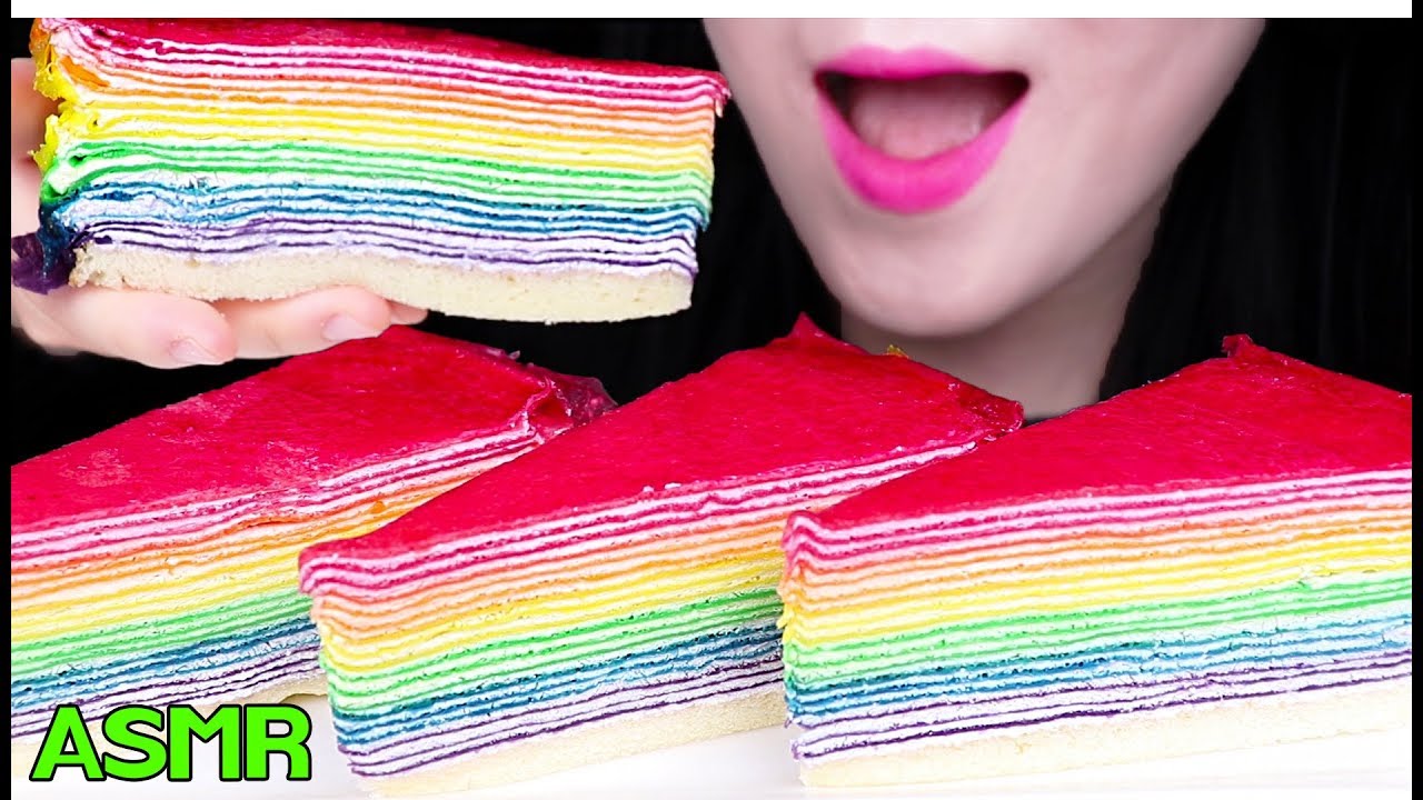 ASMR CREPE CAKE *RAINBOW (EATING SOUNDS) 크레이프 케이크 리얼사운드 먹방 NO TALKING MUKBANG