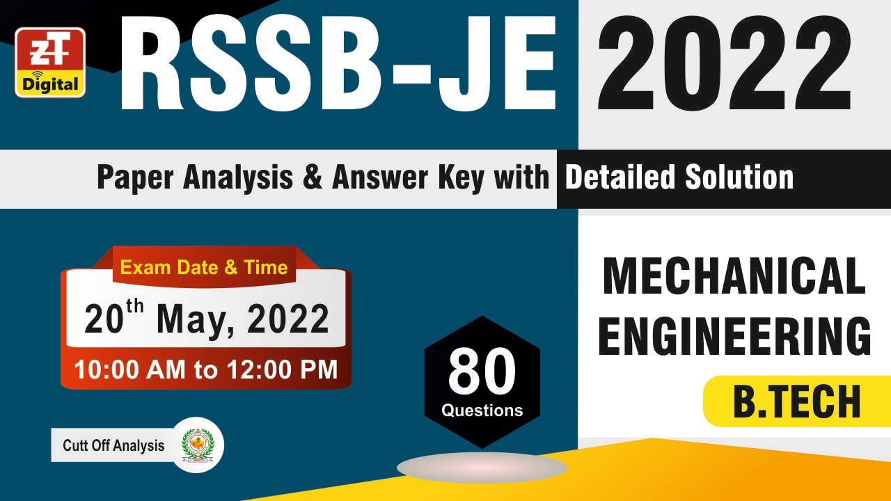 RSMSSB- JEN 2022 Solution & Answer Key | MECHANICAL(B.Tech) Technical | 20 May 22 | Expected CUT-OFF