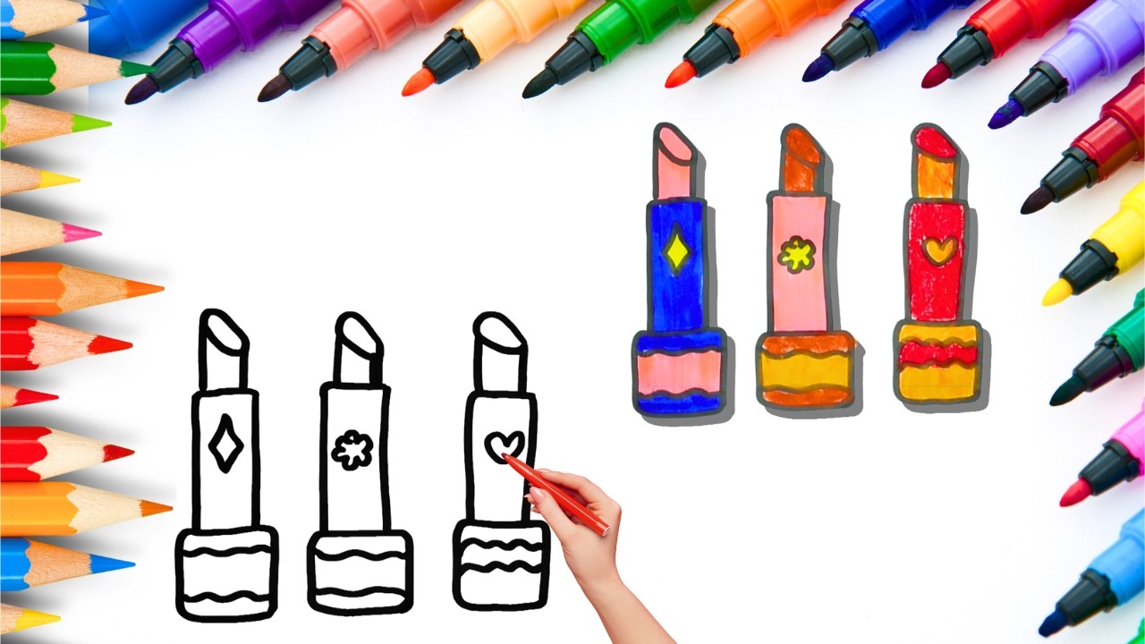 How To Draw cute Lipstick Drawing, Painting & Coloring For Kids and Toddlers_🌈🎨