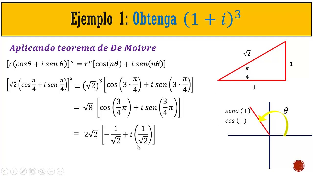 Potencia de Numeros Complejos Teorema de De Moivre Ejemplo 1