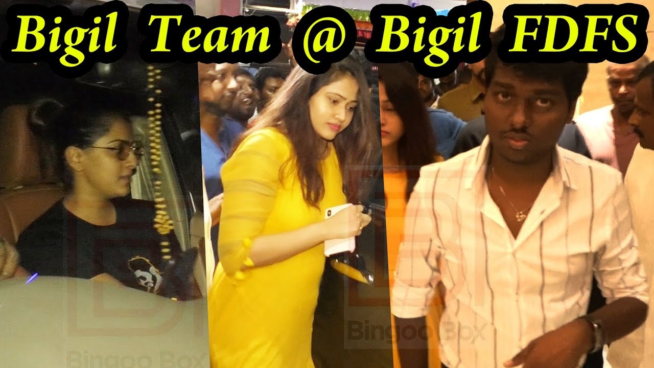 Atlee, Varalakshmi Sarathkumar, Priya Atlee at Bigil FDFS in Vetri Theatre