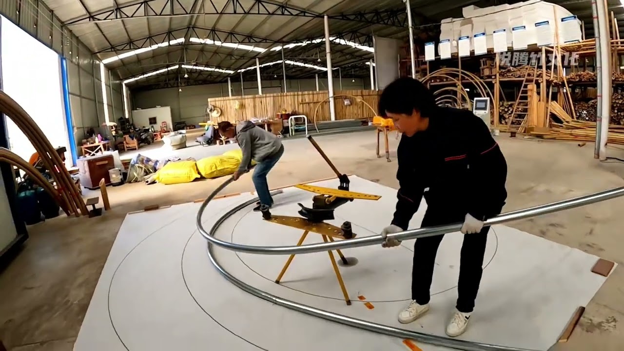 【新作】景观铝竹装置装配式加工施工进度第二步--钢管弯曲放样  #铝竹  #铝竹装置 #铝竹建筑