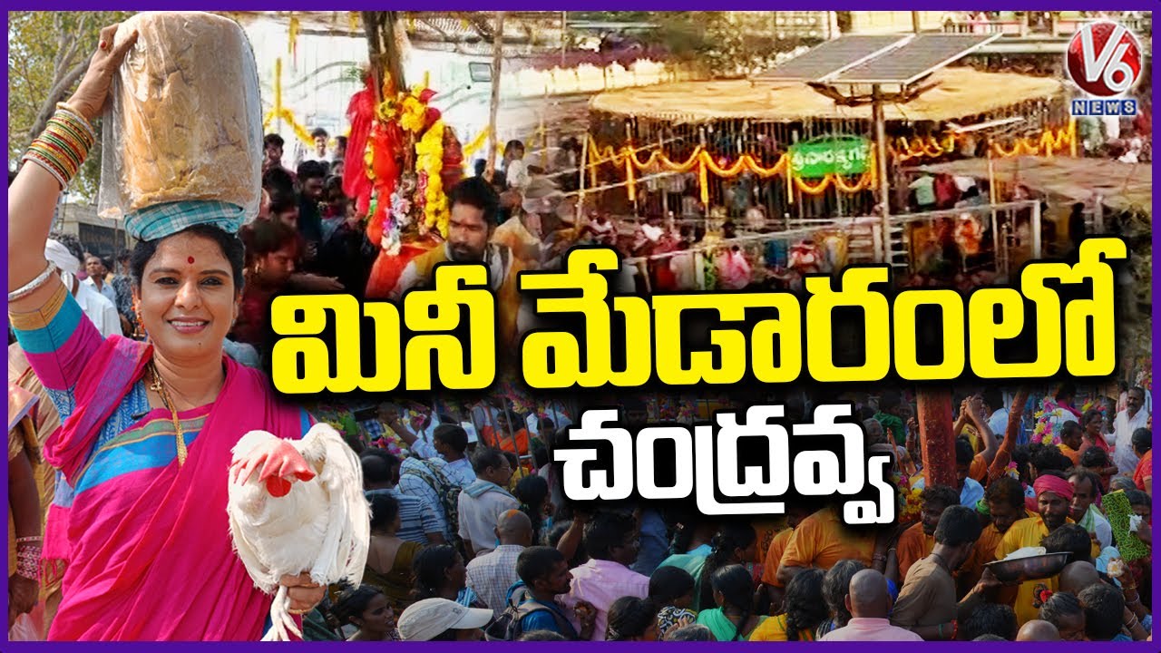 Teenmaar Chandravva Visits Mini Medaram Jatara | Mulugu | V6 News