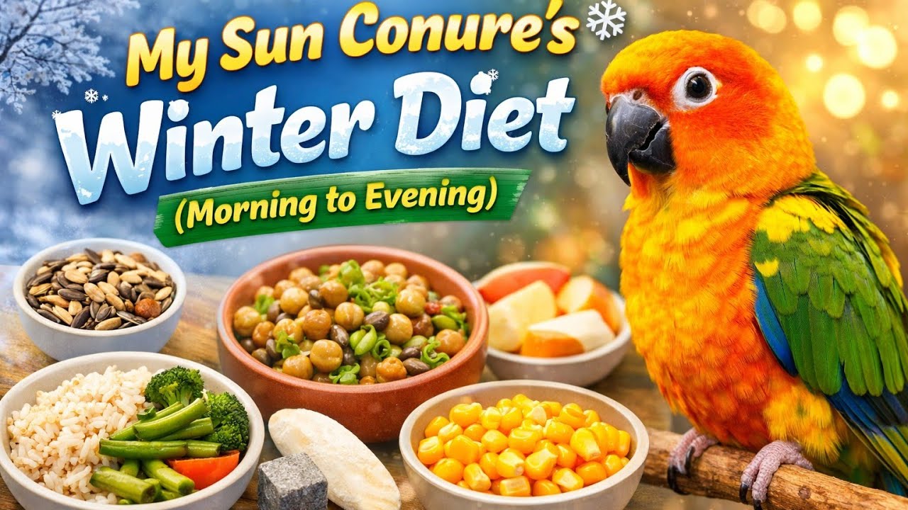 My Sun Conure's Winter Diet Plan ❄️🦜 / keep her  Warm & Healthy #Sunconurewinterdiet #sunconure 