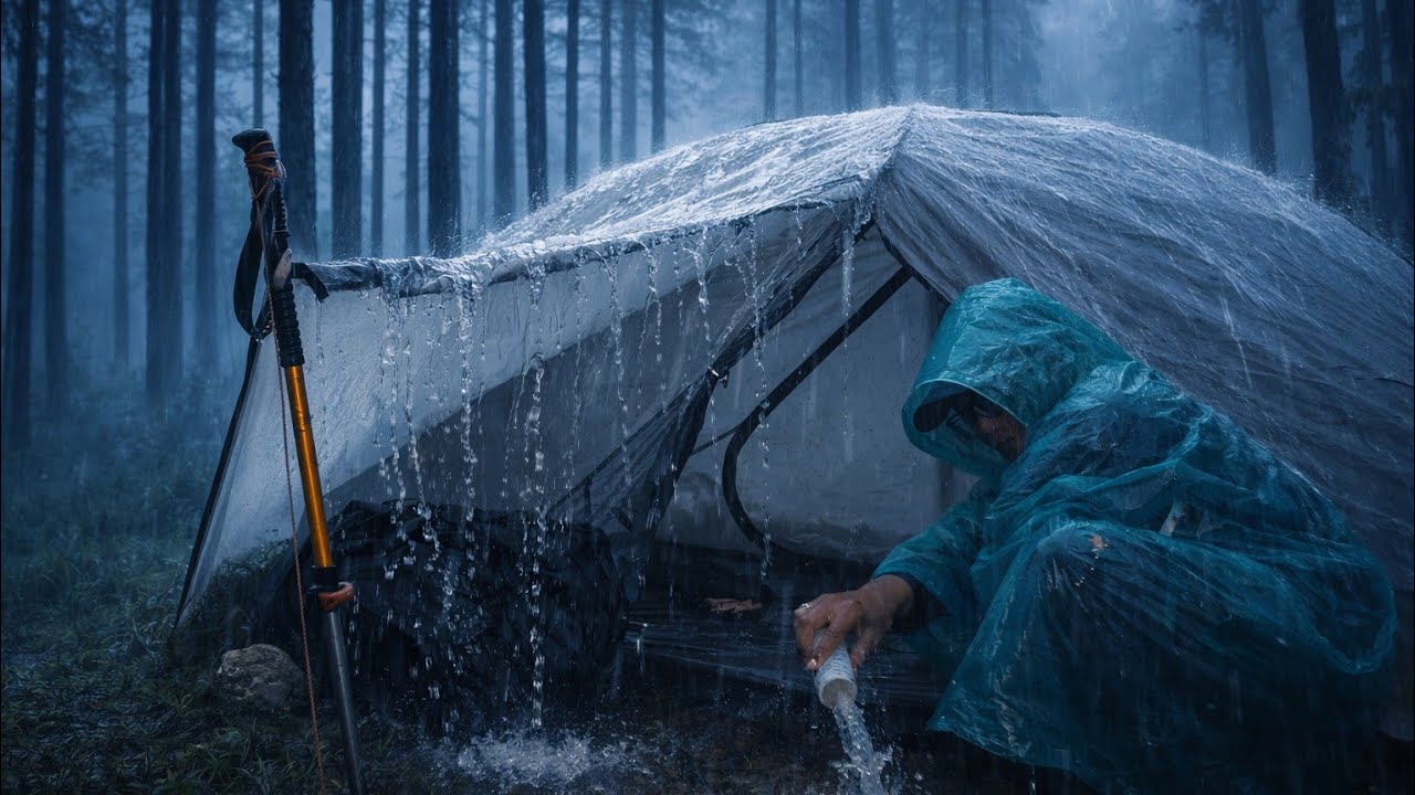 SOLO CAMPING IN HEAVY RAIN | Relax Rain Sounds for Sleeping in a Warm Tent