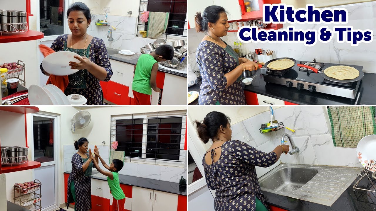 Night Time Kitchen Cleaning Routine | Karamani Kara Kulambu | Karthikha Channel Kitchen Vlog
