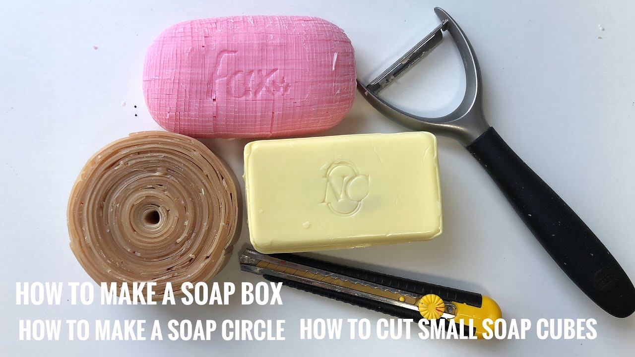 I warm soap in the microwave/Making a box of soap for starch/Cutting a circle / Cutting small cubes