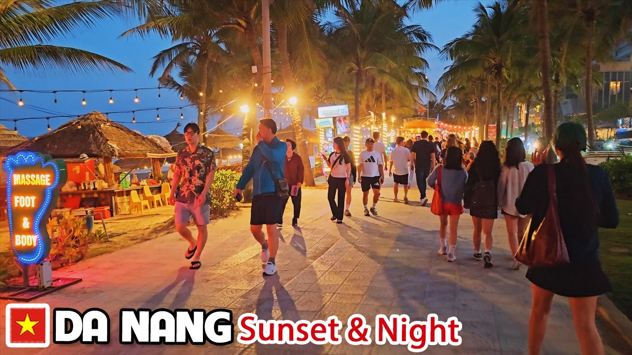 DA NANG VIETNAM Sunset & Night My Khe Beach - Real Life Atmosphere & Travel Walking Tour 4K