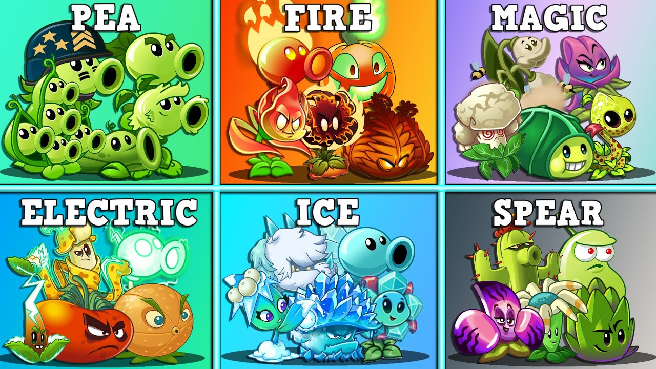 All Plants 6 Team PEA x FIRE x MAGIC x ELECTRIC x ICE x SPEAR Battlez PVZ 2 - Who Will Win?