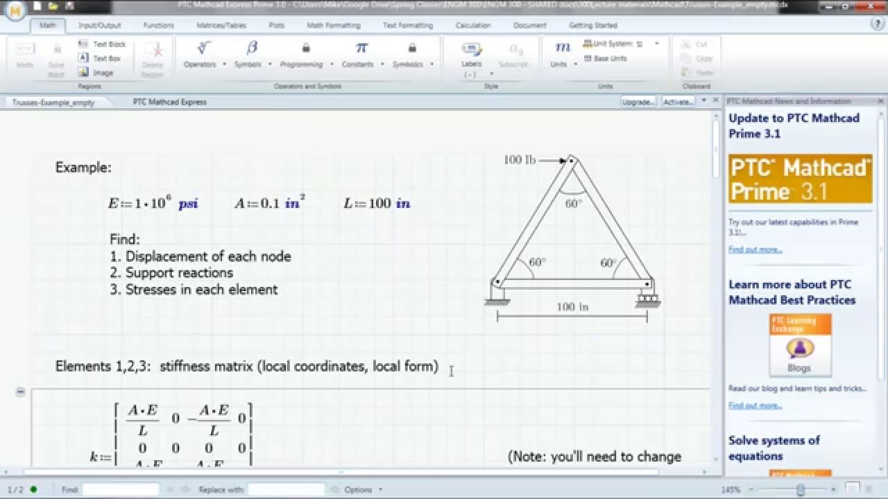 Trusses - FE Formulation (+ Mathcad)