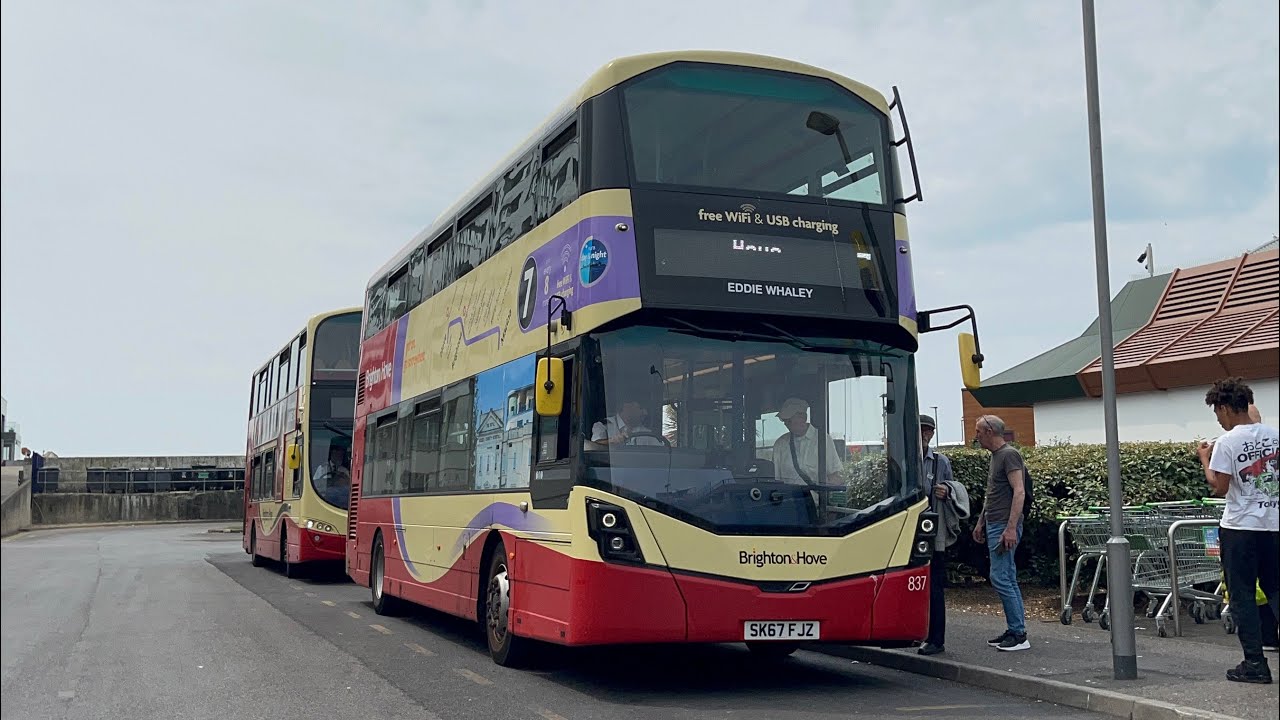 FRV. B&H Route 7. Hove, George Street - Brighton Marina. Wright Streetdeck 837 (SK67 FJZ)
