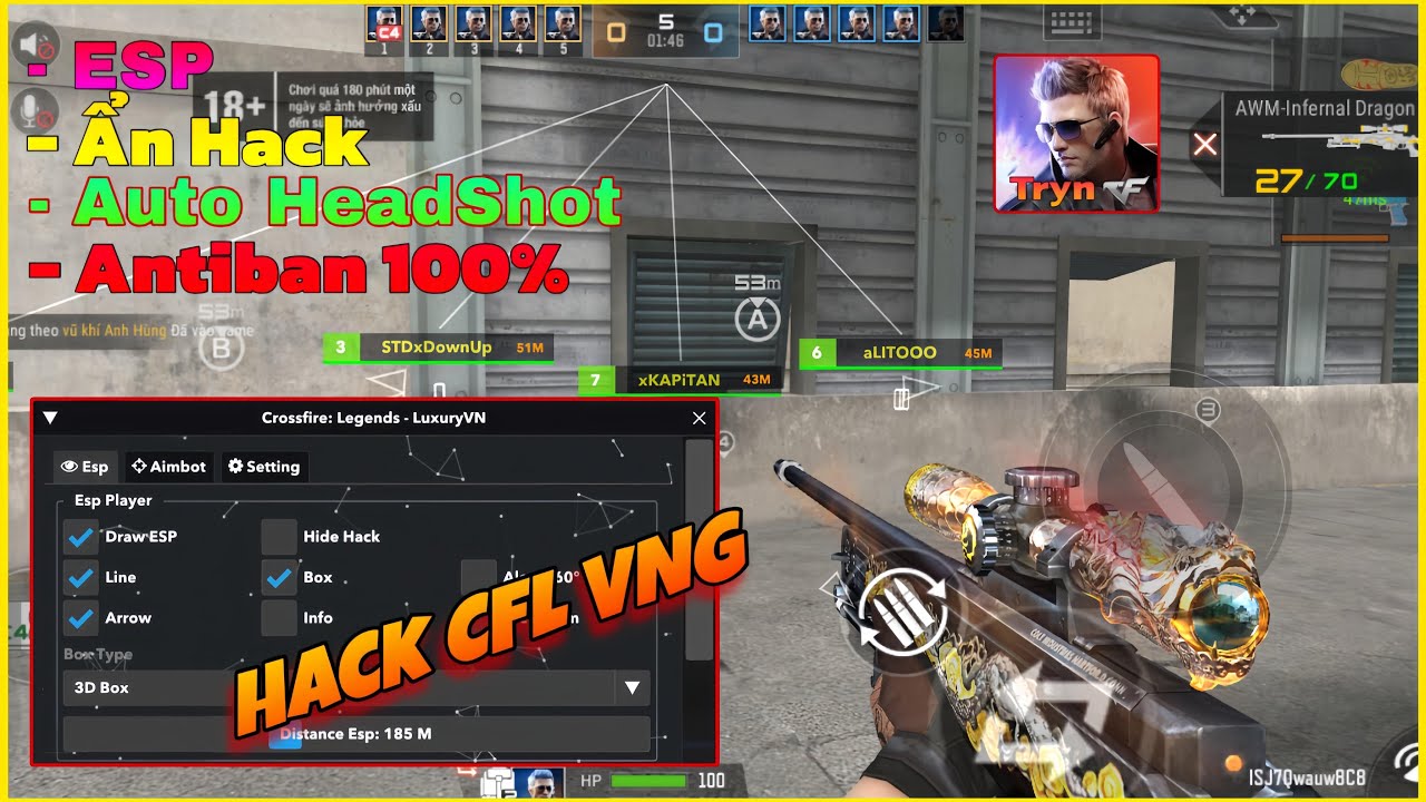 HACK CF | HACK CFM | HACK CROSSFIRE LEGENDS | AUTO GHIM ĐẦU HEADSHOT ĐỊNH VỊ BẮN KH&Ocirc;NG GIẬT ANTIBAN