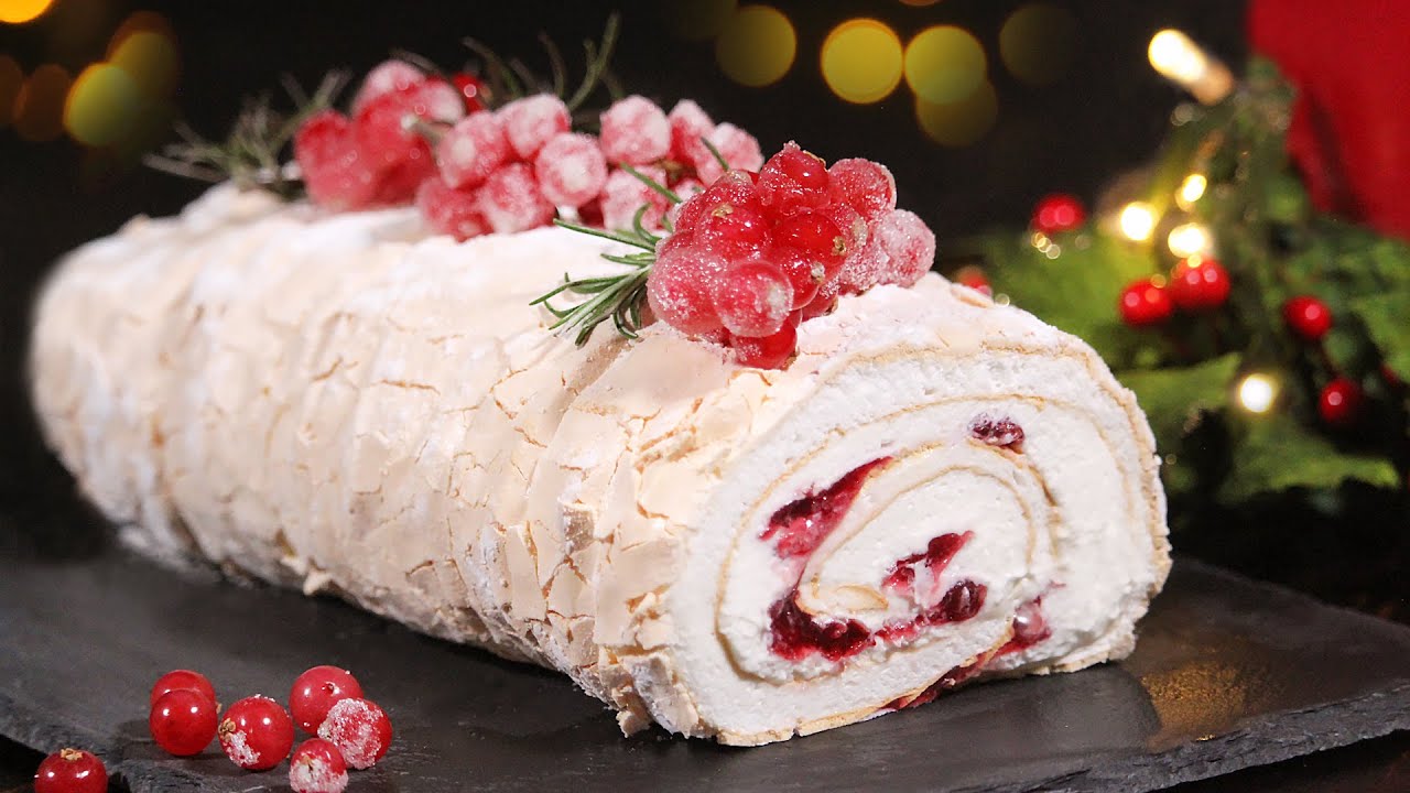 Christmas Meringue Buche de Noel Roll | How Tasty Channel