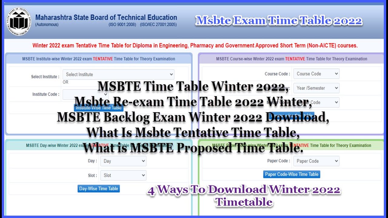 MSBTE Winter Exam Time Table 2022 | MSBTE Proposed Tentative Re exam &  Backlog Timetable Download.