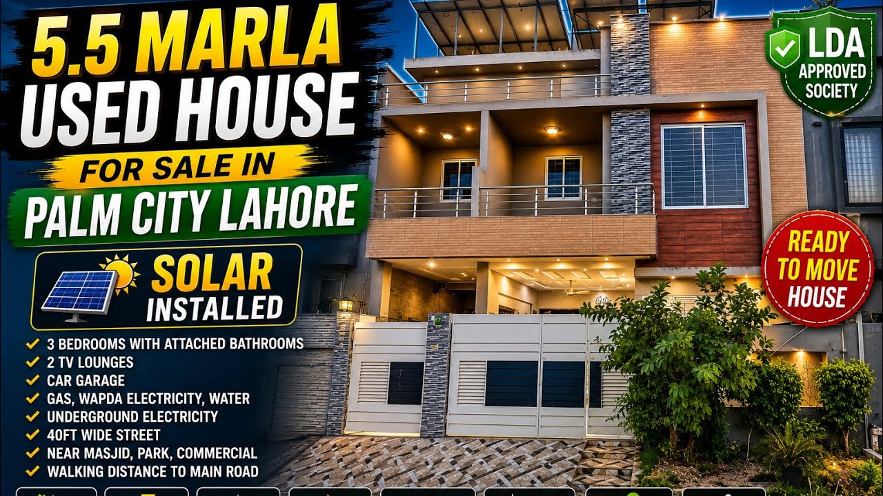5.5 Marla used house with solar installed in Palm city Lahore 