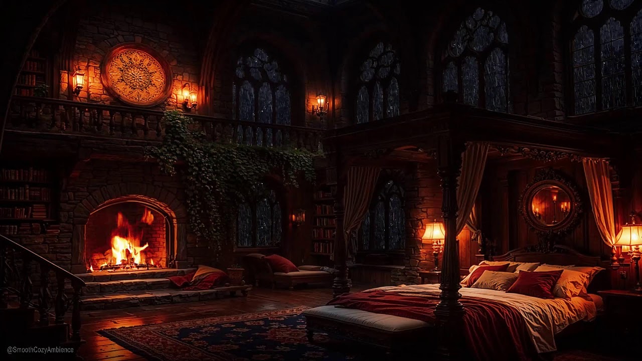 Quiet Royal Quarters Castle Room With Rain & Thunder Sounds