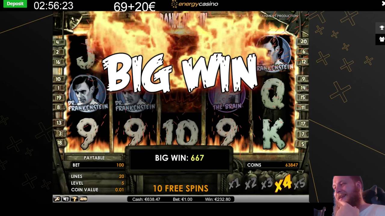 Frankenstein video slot | Free spins big win | NetEnt |