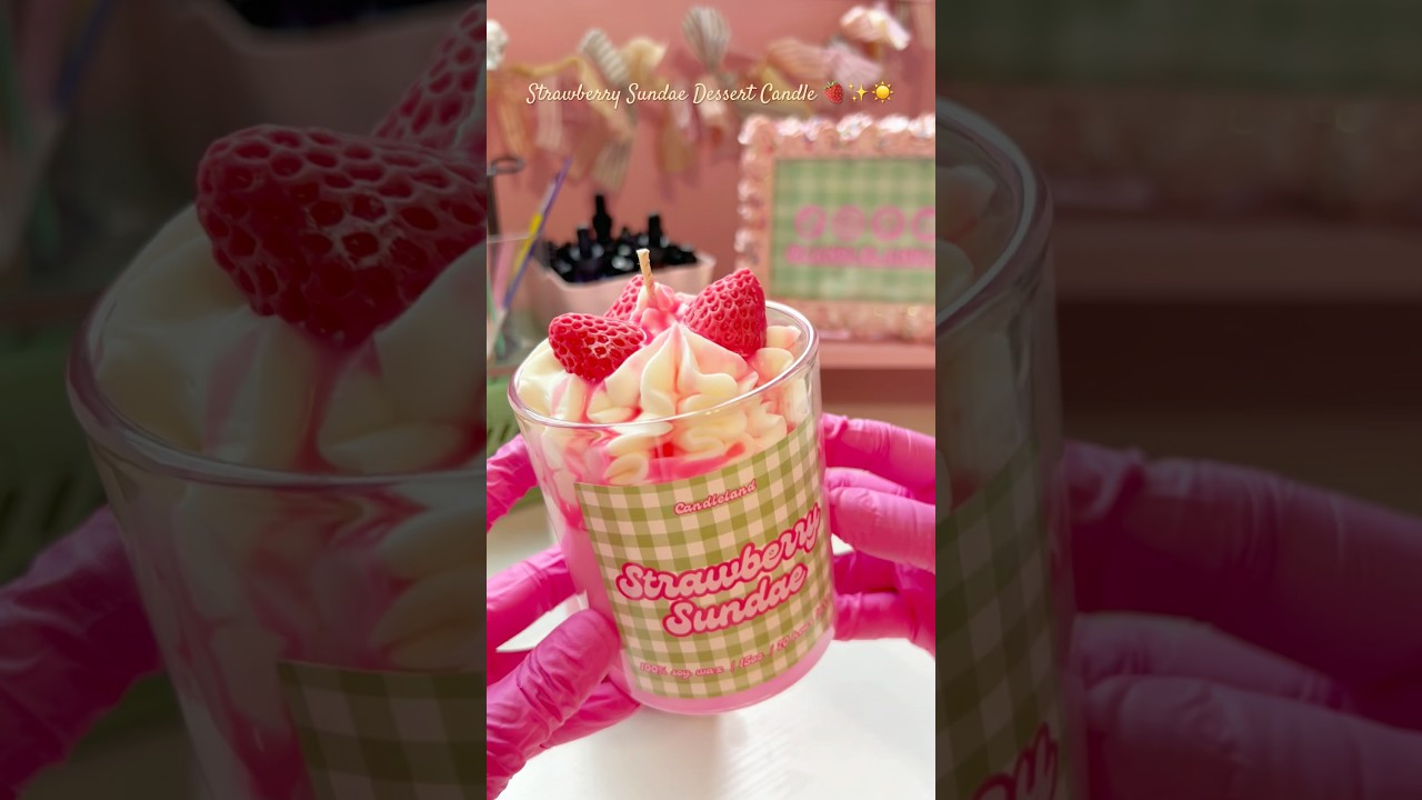 Make a strawberry sundae dessert candle with me 🍓✨🤍 #candlemaking #candle #dessertcandle