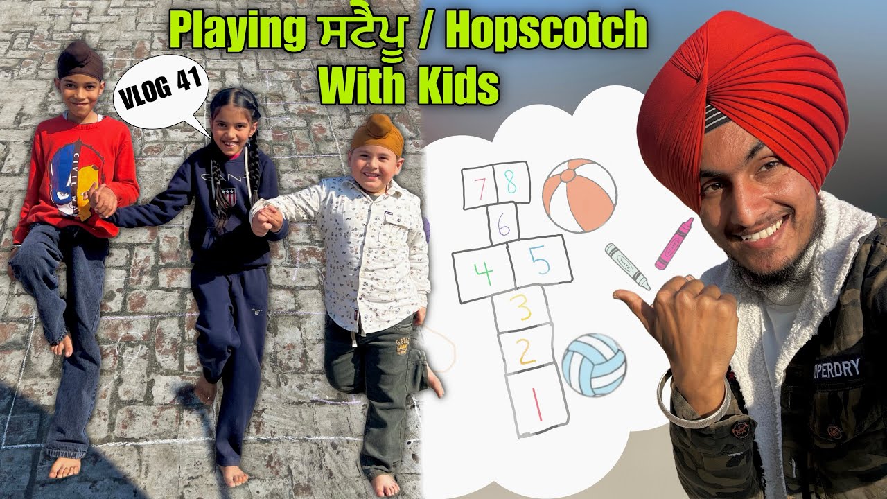 Playing stepu / hopscotch with kids, stapoo