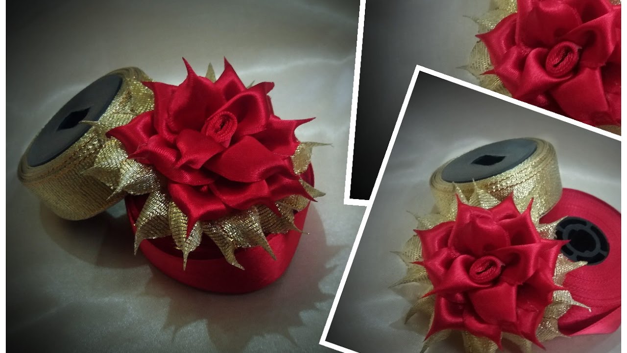 How to make folded ribbon flower / kanzashi flower ribbon rose tutorial / kanzashi flower